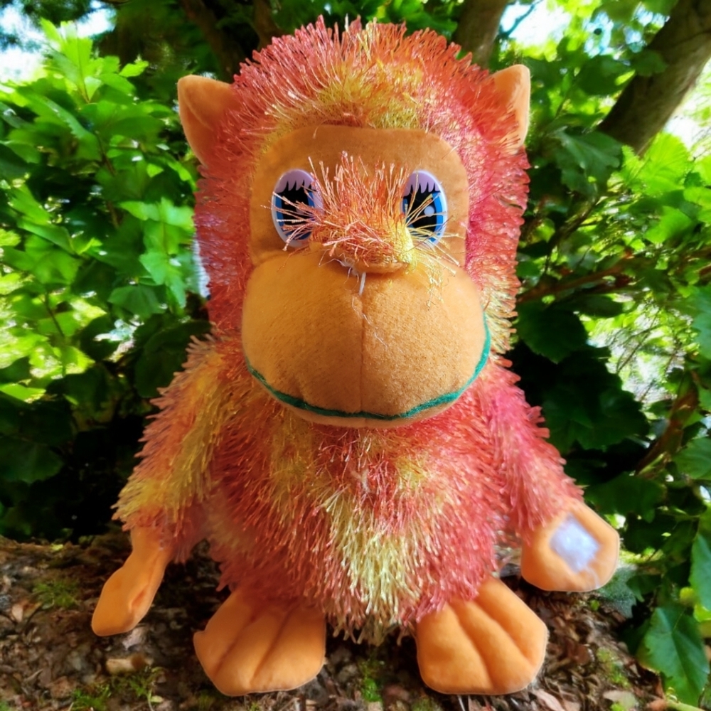 Vtg 04 FOURSTAR PALS Plush Monkey Orange Yellow Stuffed Animal Toy H/Loop Hands